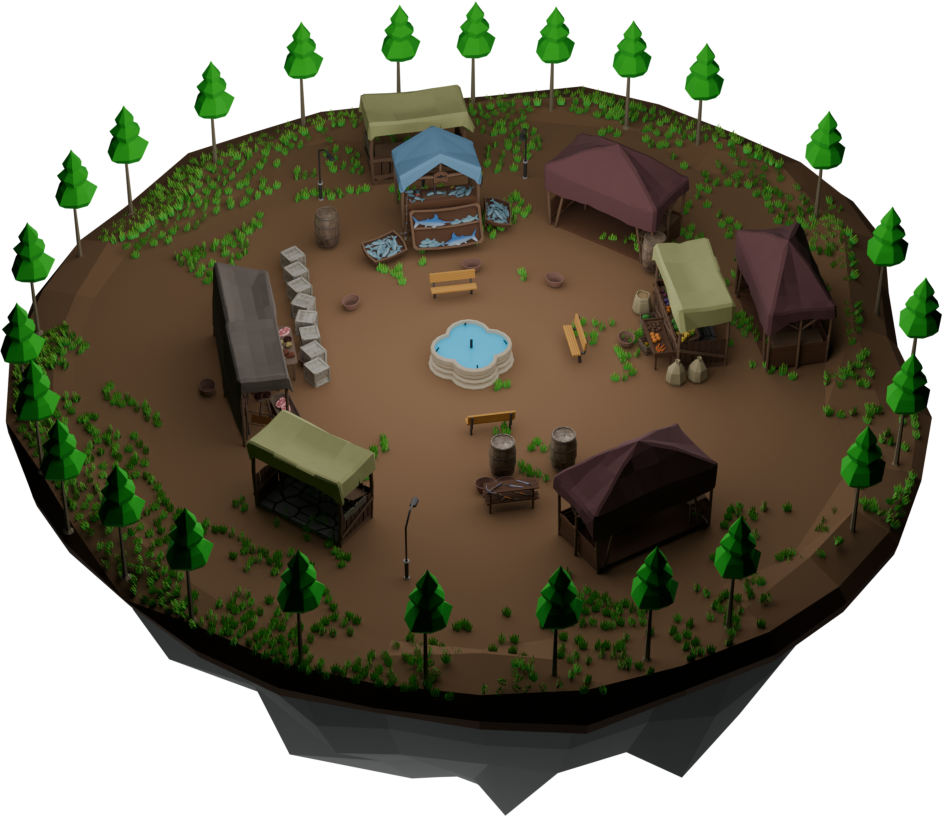 A floating island scene generated by Reason-3D containing approximately 70 objects.